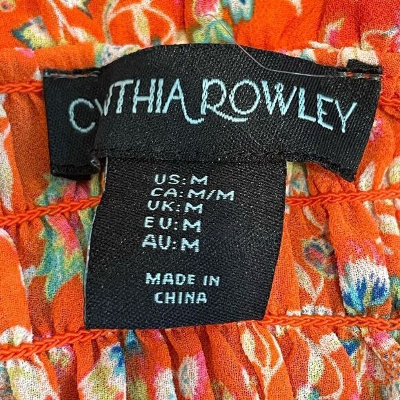 Cynthia Rowley Orange Tie Neck Floral Sleeveless Smocked Blouse Size M - Picture 3 of 7